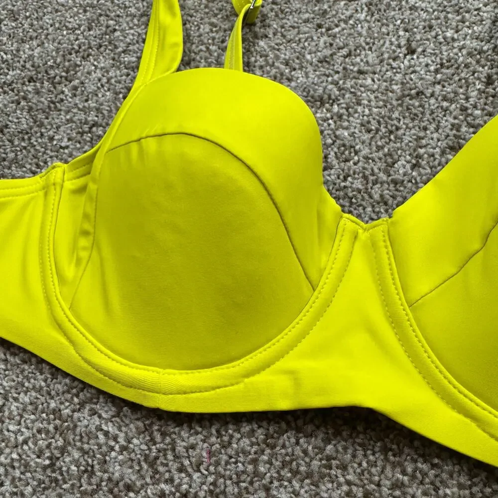 DKNY Highlighter Yellow Molded Cup Bikini Swim Top NWT Size Small Classic Retro - Picture 2 of 5